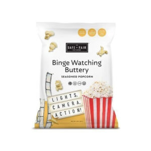 Safe + Fair Drizzled Popcorn Kettle Popped Binge Watching Buttery Flavored Popcorn, 1.125 Pound, 6 Per Case