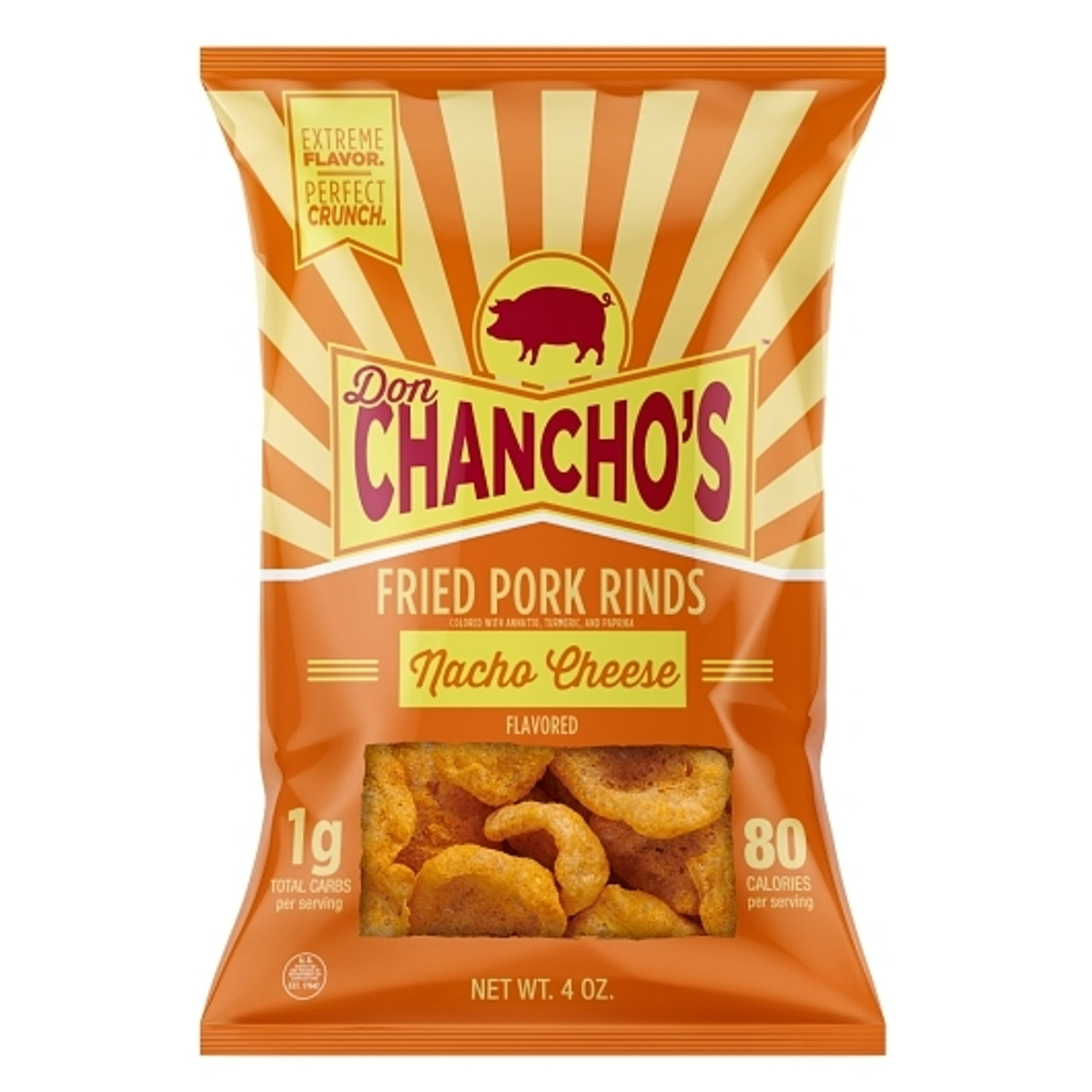 Don Chancho s Nacho Cheese Pork Rinds, 4 Ounce, 6 Per Case