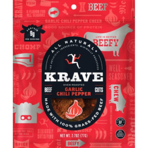 Krave Gourmet Garlic Chili Pepper Beef Cuts, 2.7 Ounces, 8 Per Case