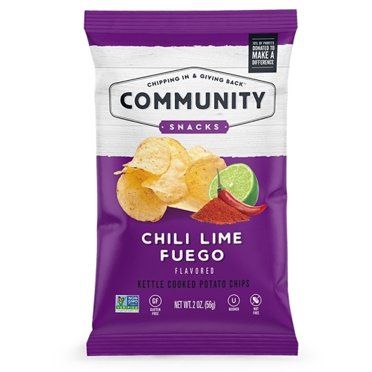 Community Snacks Chili Lime Fuego Kettle Chips, 2 Ounce, 25 Per Case
