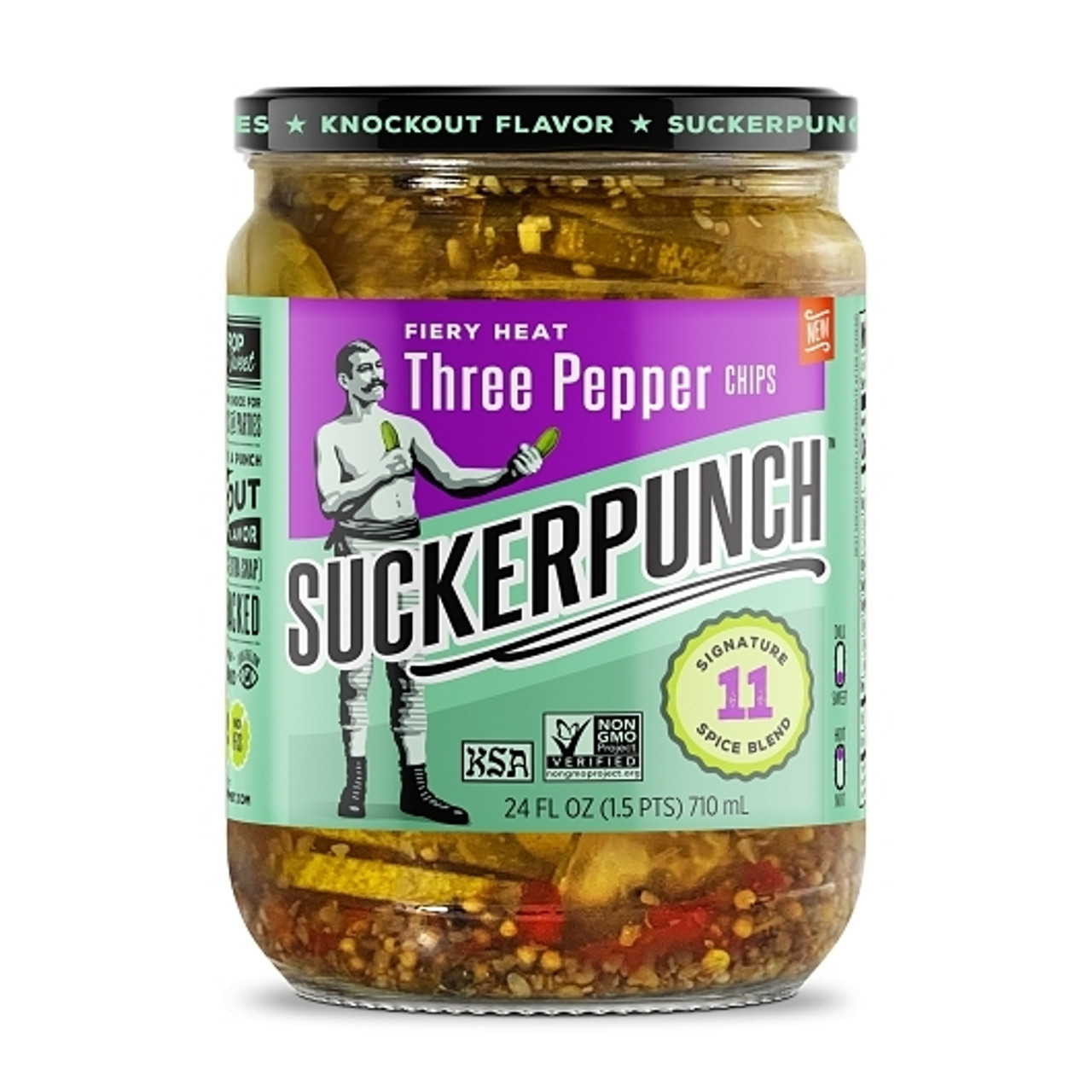 Suckerpunch Fiery Heat Three Pepper Pickle Chips, 24 Fluid Ounce, 6 Per Case