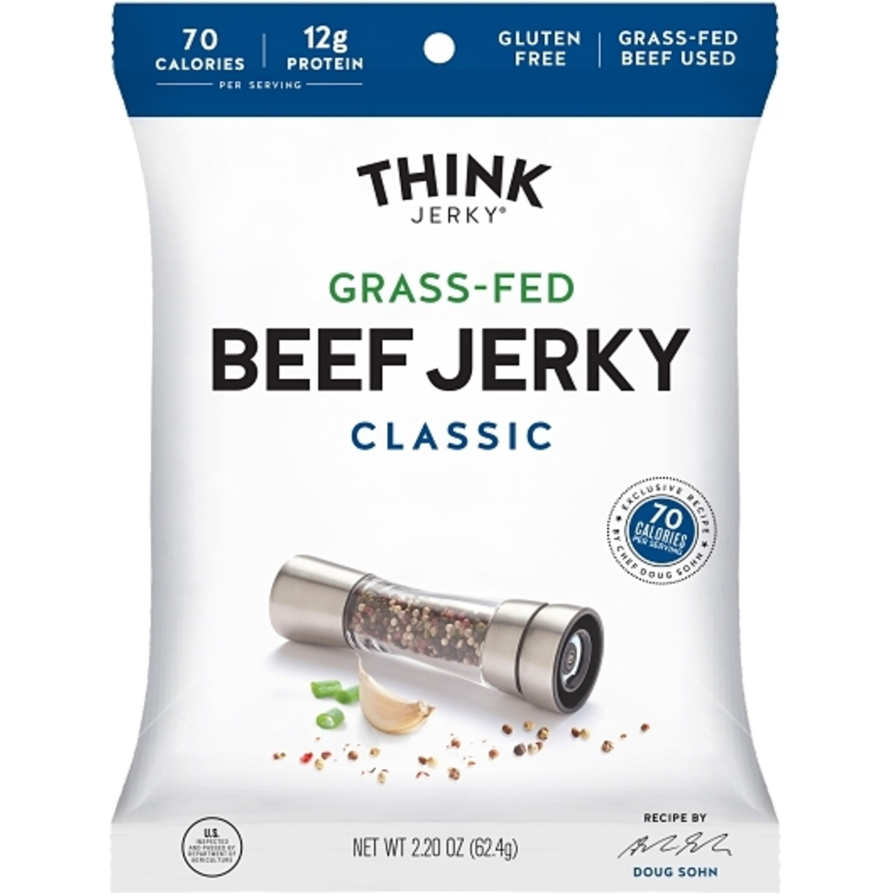 Think Jerky Classic Beef Jerky Case, 2.2 Ounce, 8 Packs Per Box, 6 Boxes Per Case