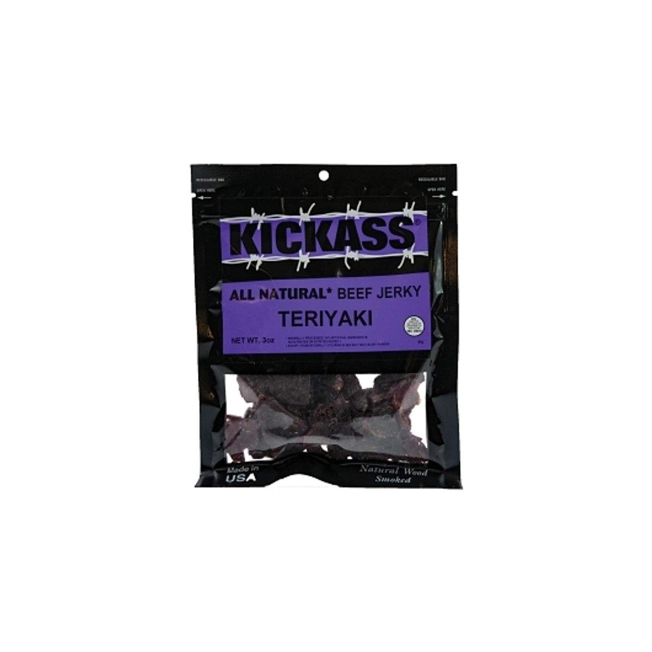 Kickass Beef Jerky All Natural Teriyaki Beef Jerky, 3 Ounce, 24 Per Case