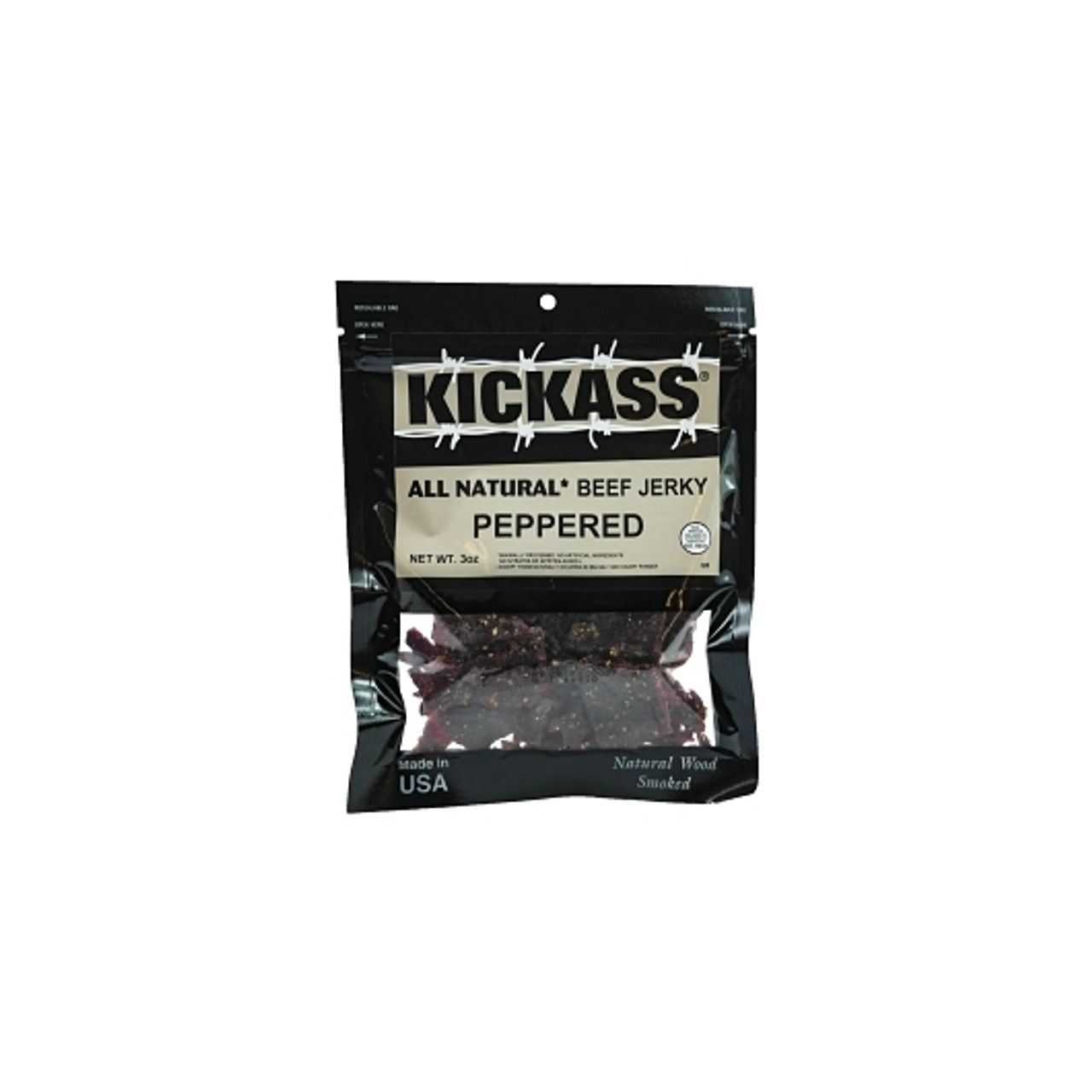 Kickass Beef Jerky Pepper Flavored All Natural Beef Jerky, 3 Ounce, 24 Per Case