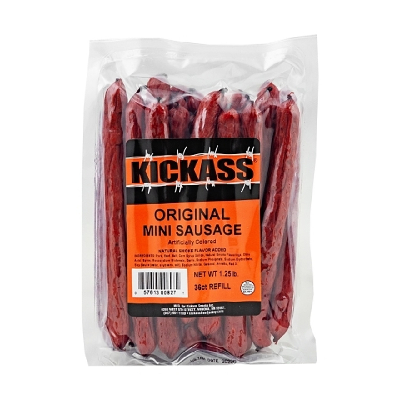 Kickass Beef Jerky Original Flavored Mini Sausage Snack Sticks, 36 Each, 12 Per Case