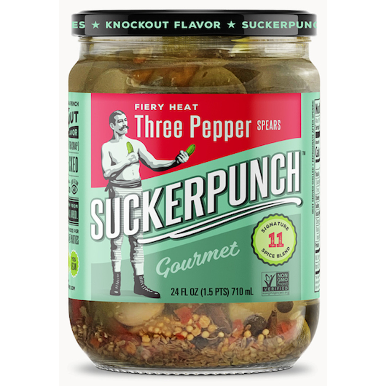 Suckerpunch Gourmet 3 Pepper Fire Pickle Spear Jar, 24 Fluid Ounce, 6 Per Case