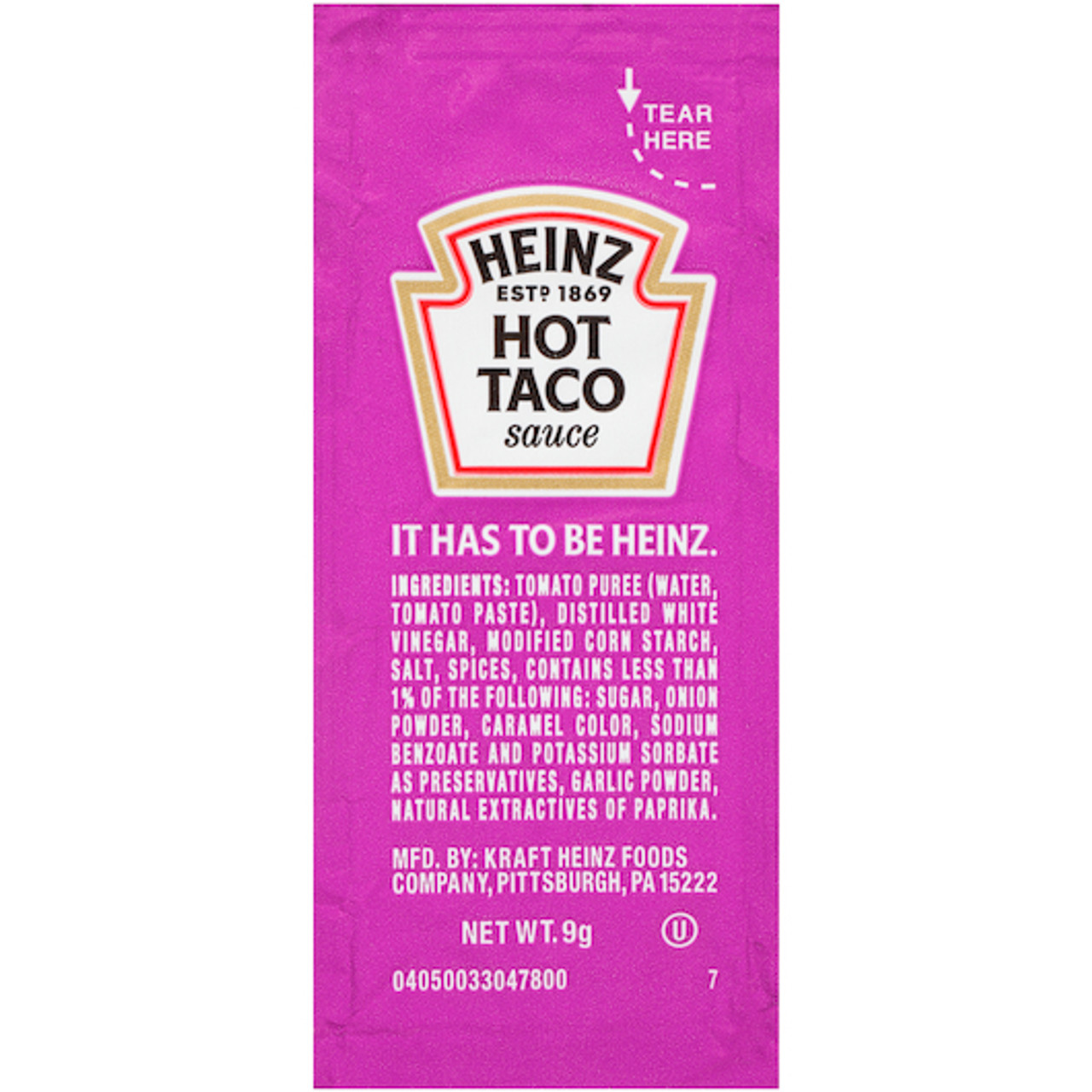 Heinz Hot Taco Hot Sauce Single Serve Packet, 9 Gram, 500 Per Case