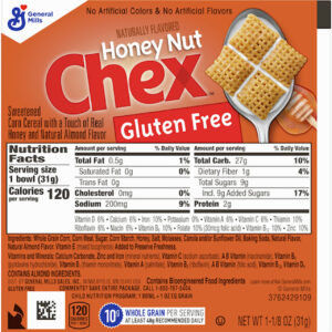 Honey Nut Chex Cereal, 1.13 Ounces Per Bowl - 96 Per Case