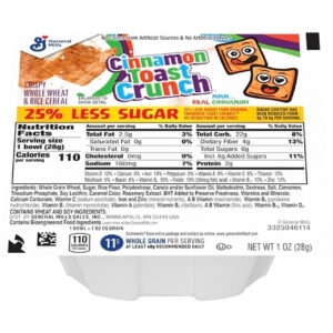 General Mills Reduced Sugar Cinnamon Toast Crunch Cereal, 1 Ounce, 96 Per Case