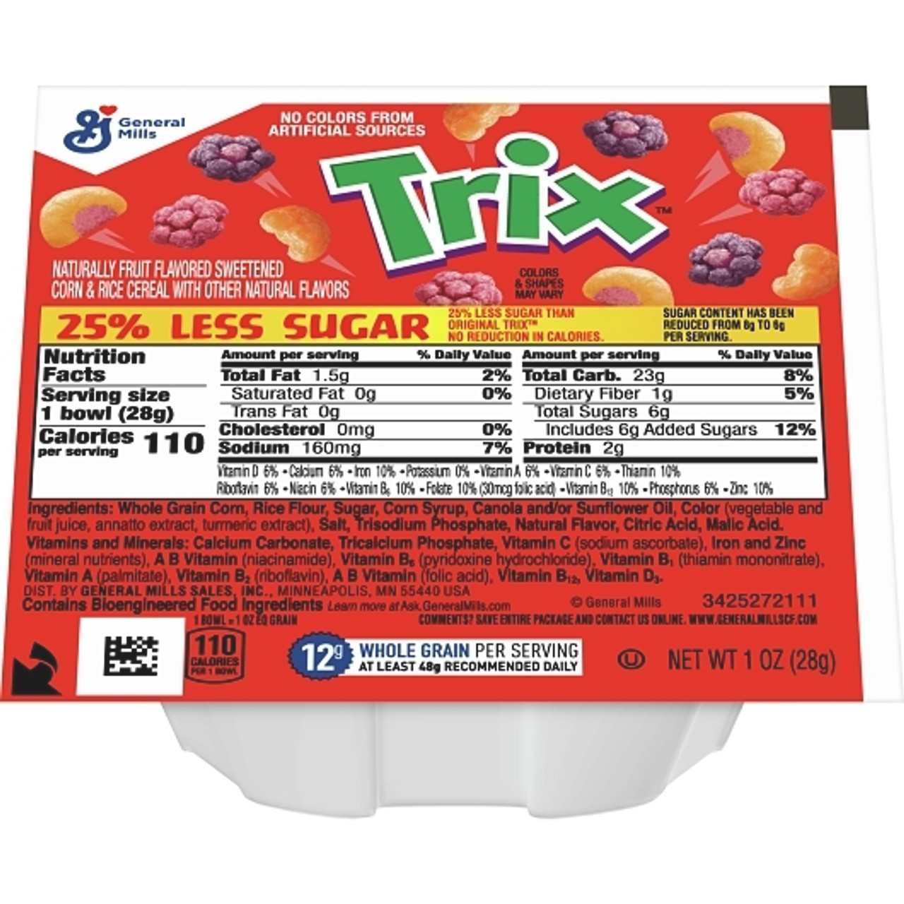 Trix 25% Less Sugar Cereal, 1 Ounce, 96 Per Case