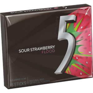 Five Sour Strawberry Gum, 15 Piece, 10 Per Box, 12 Per Case