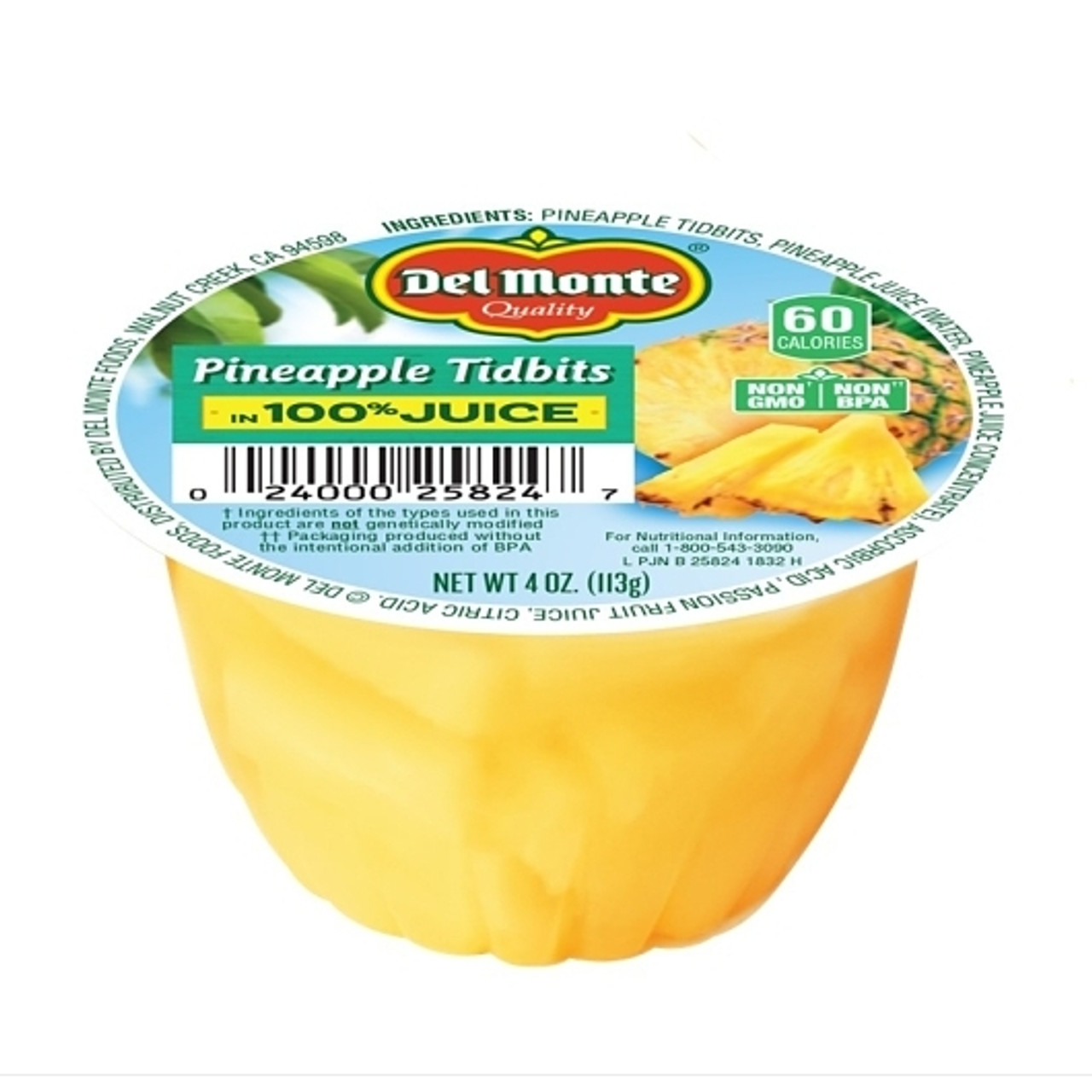 Del Monte Pineapple Tidbits In 100% Juice, 4 Ounce, 48 Per Case