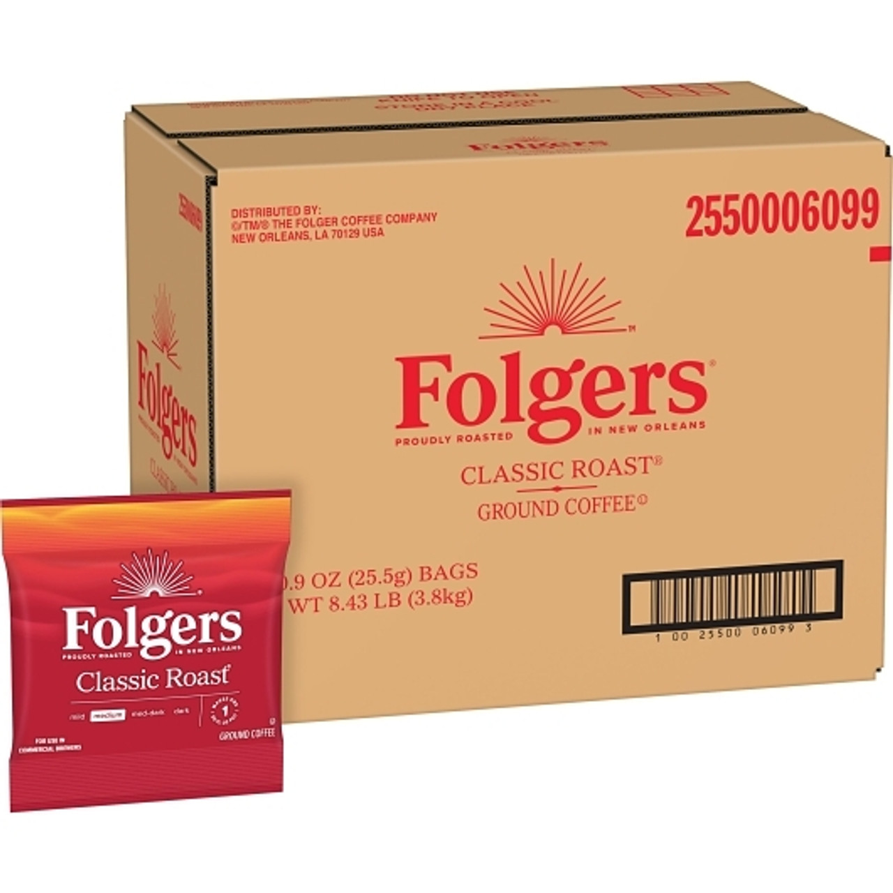 Folgers Caffeinated Regular Classic Roast Coffee, 0.9 Ounce, 150 Per Case