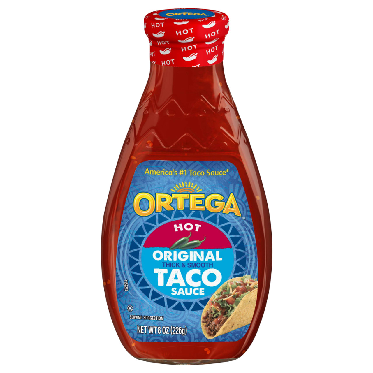 Ortega Hot Taco Sauce Bottle, 8 Ounce, 12 Per Case