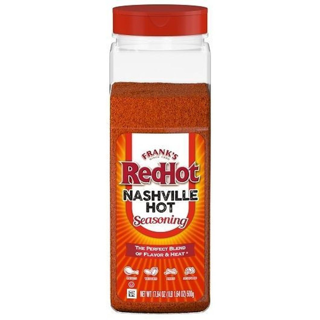 Frank s Redhot Gluten Free Nashville Seasoning Hot Sauce Shaker, 17.64 Ounce, 6 Per Case