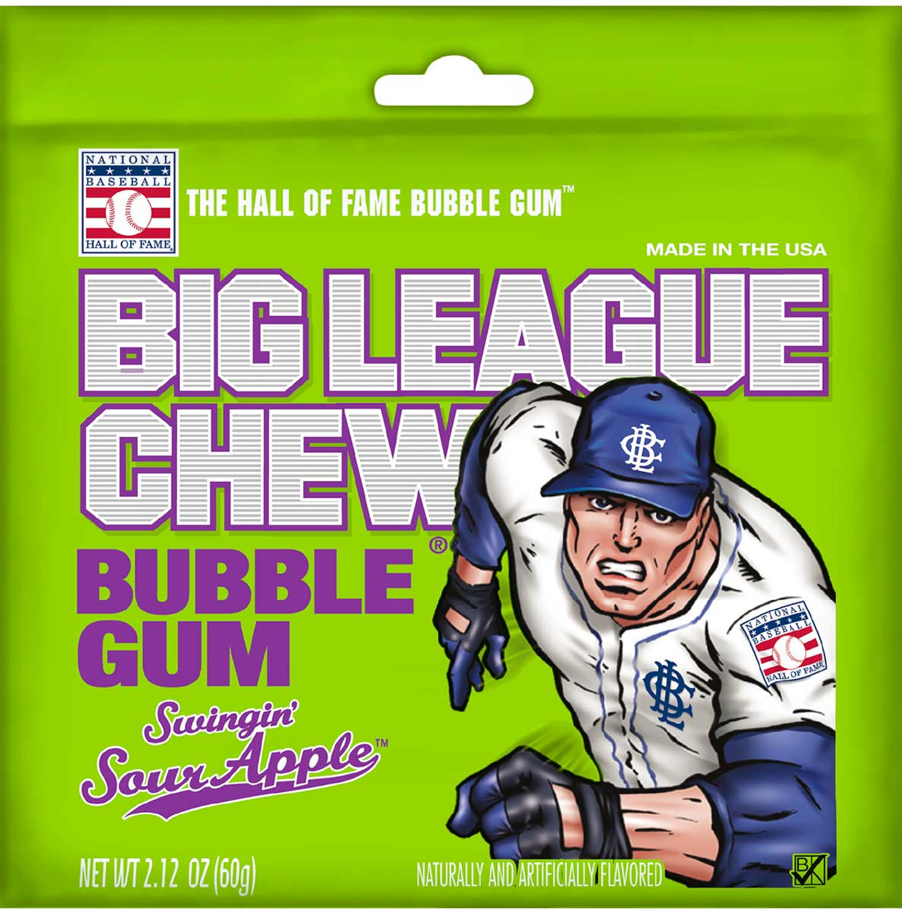 Big League Chew Swingin Sour Apple Bubble Gum Pouch, 2.12 Ounce, 108 Per Case