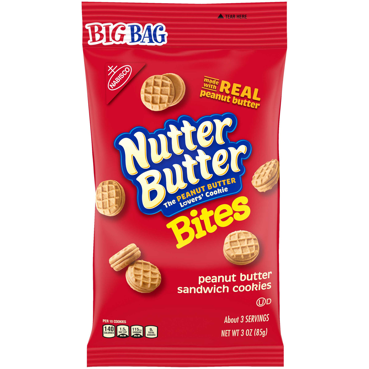 Nabisco Nutter Butter Sandwich Cookies, Peanut Butter, 3 Oz. Bag, 12 Per Case
