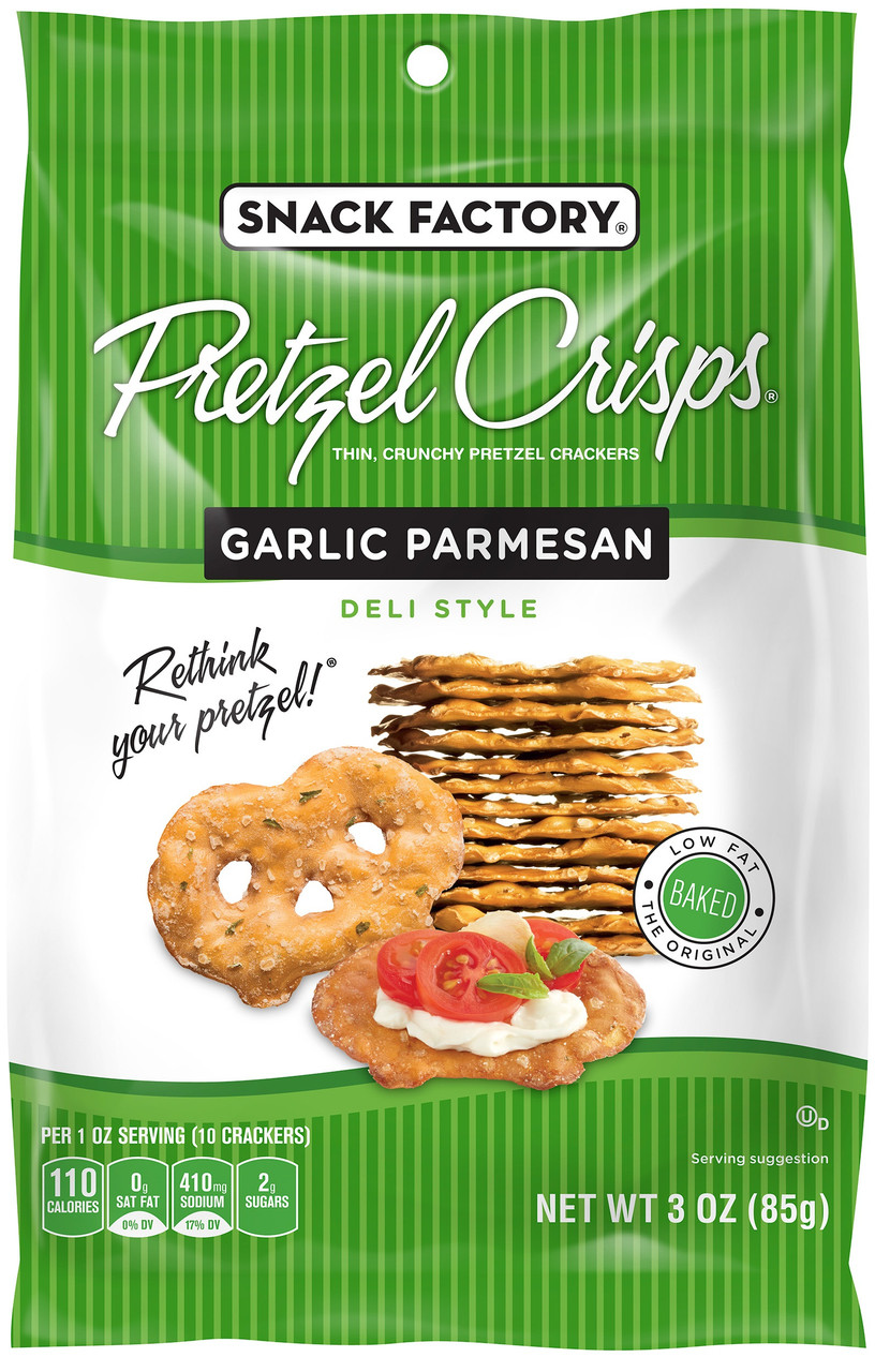 Snack Factory Pretzel Crisps Garlic Parmesan, 3 Ounces, 8 Per Case