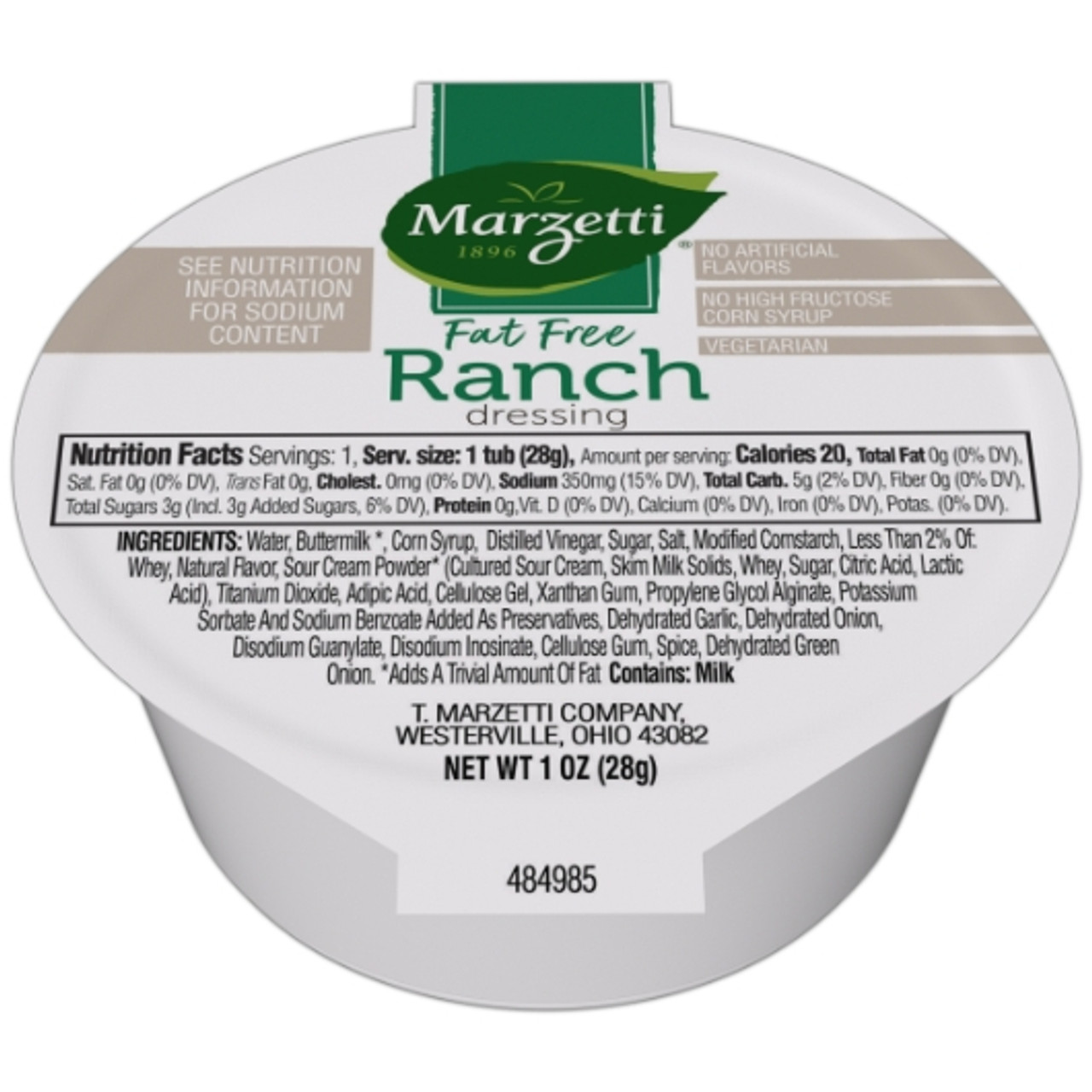 Marzetti Fat Free Ranch Dressing Single Serve, 1 Ounce, 120 Per Case