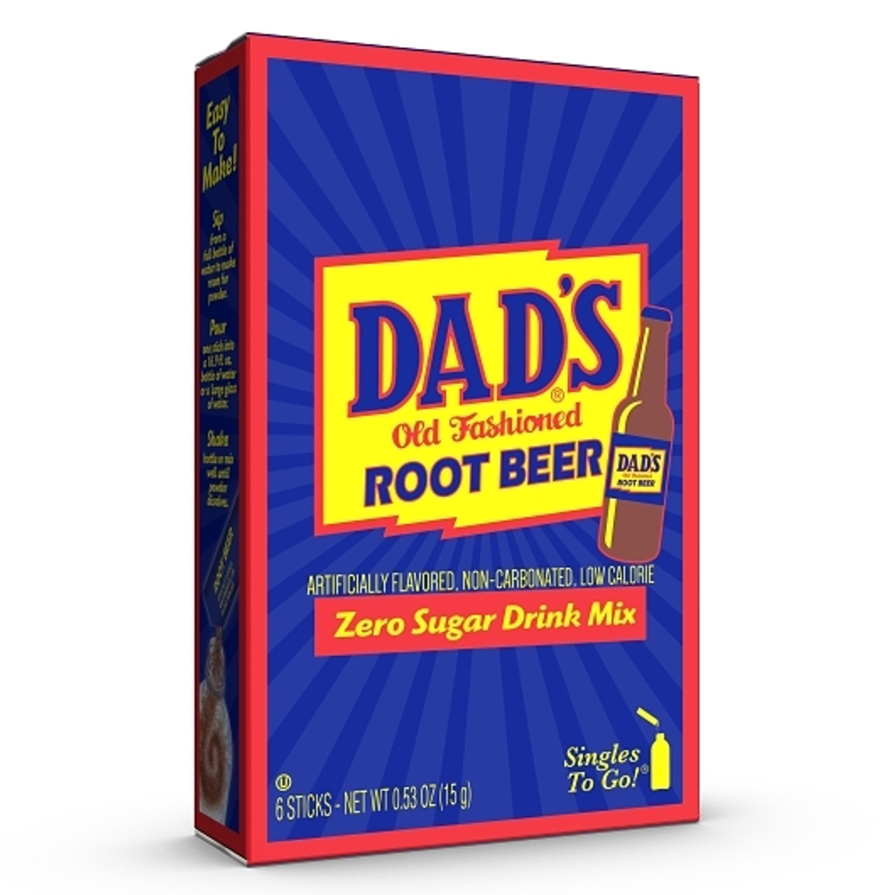 Dad s Old Fashioned Root Beer Zero Sugar Drink Mix Singles To Go, 6 Count, 12 Per Case