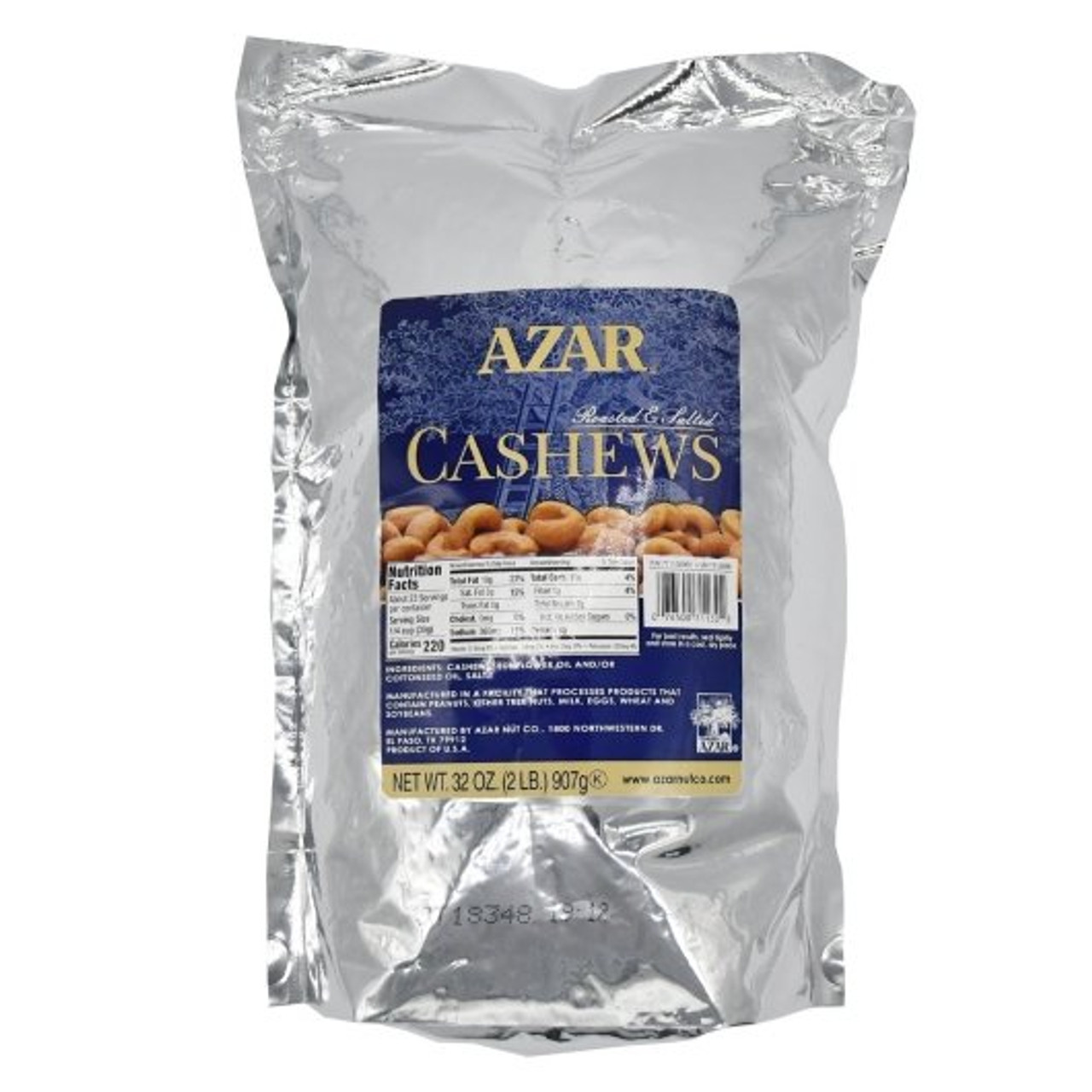 Azar Whole Oil Roasted Salted Cashew, 2 Pounds, 3 Per Case