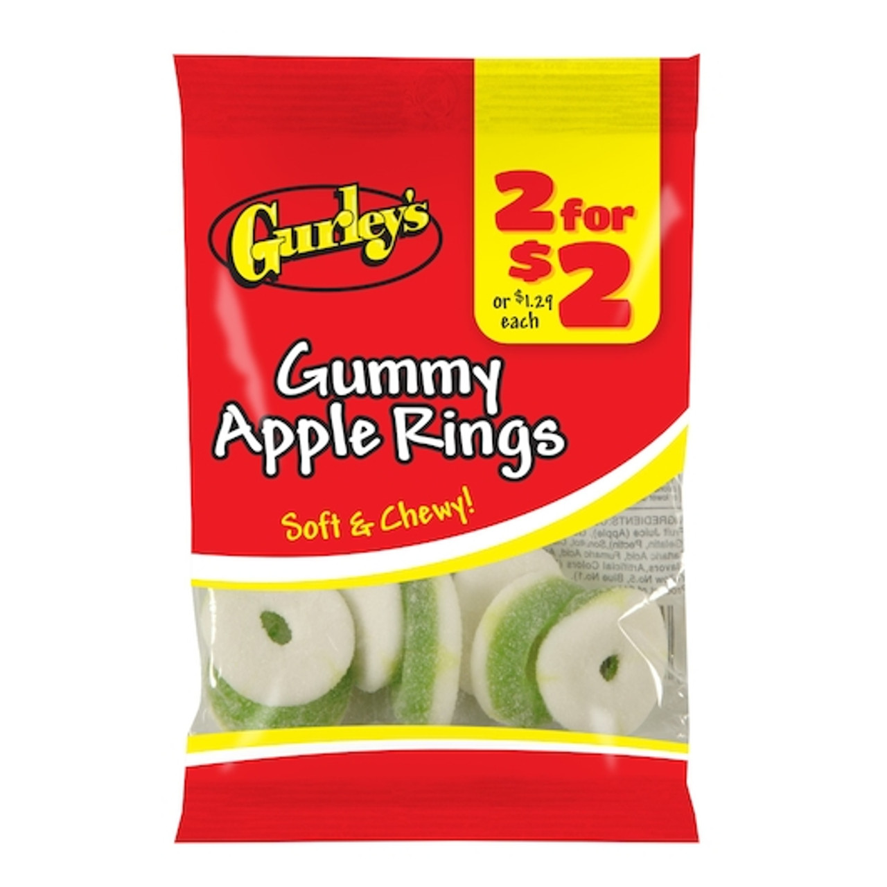 2 For $2 Soft and Chewy Apple Rings Gummy Candy, 3.25 Ounce, 12 Per Case