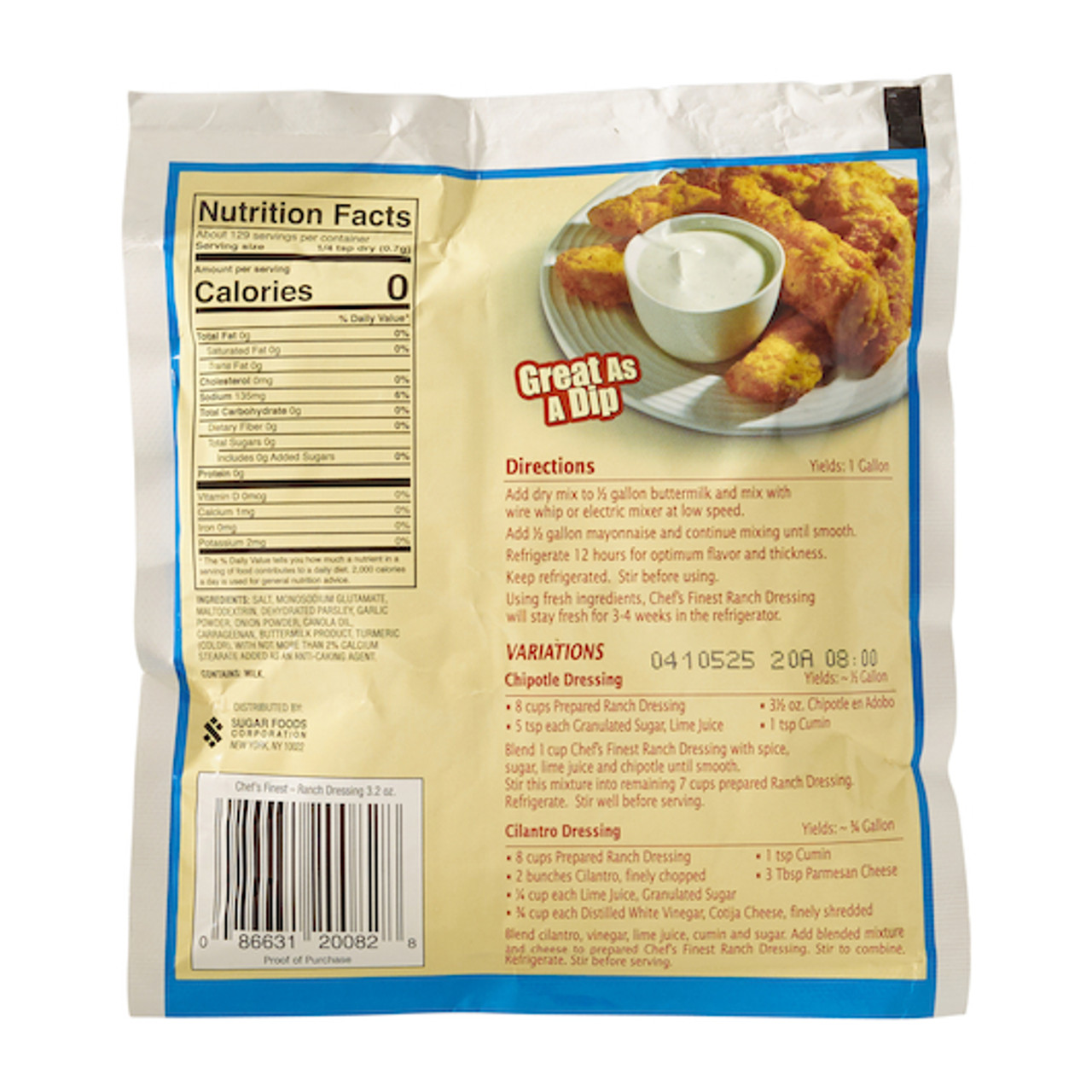 Chef s Finest Dry Ranch Mix Dressing Mix, 3.2 Ounce, 18 Per Case