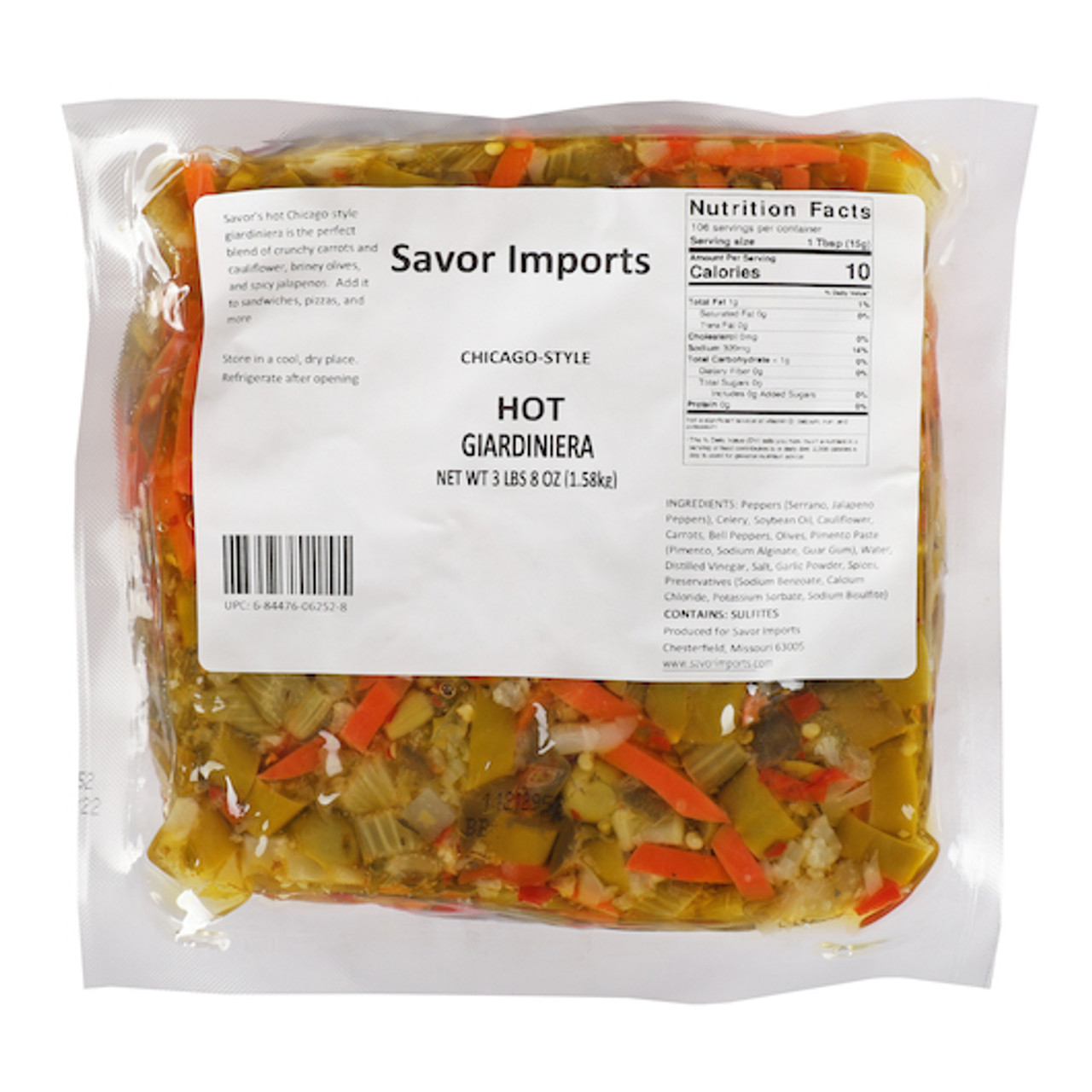 Savor Imports Chicago Style Hot Giardiniera, 56 Ounce, 7 Per Case