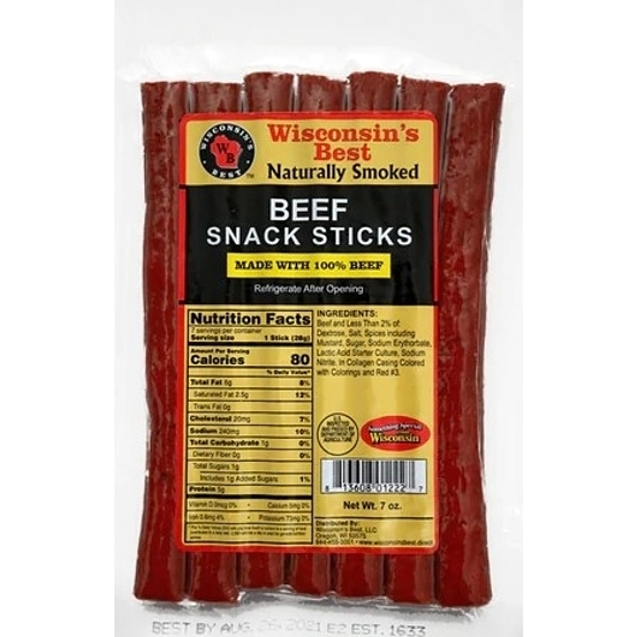 Wisconsins Best 100% Beef Snack Sticks, 7 Ounce, 12 Per Case