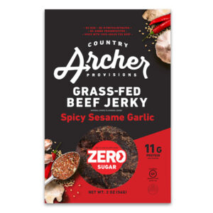 Country Archer Jerky Co Zero Sugar Spicy Sesame Garlic Grass-Fed Beef Jerky, 2 Ounce, 12 Per Case