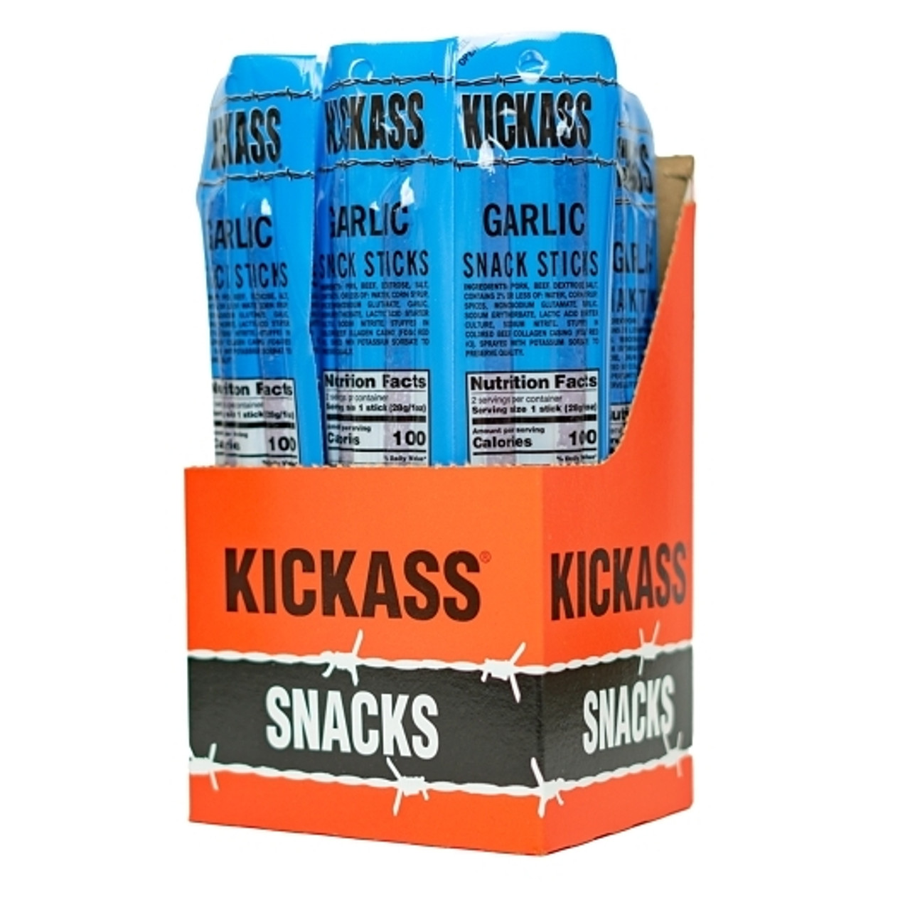 Kickass Beef Jerky Garlic Twin Pack Snack Sticks, 2 Ounce, 240 Per Case