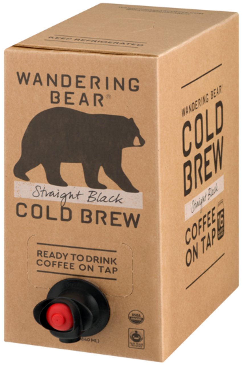 Wandering Bear Coffee Straight Black Organic Cold Brew Coffee, 96 Fluid Ounce, 3 Per Case