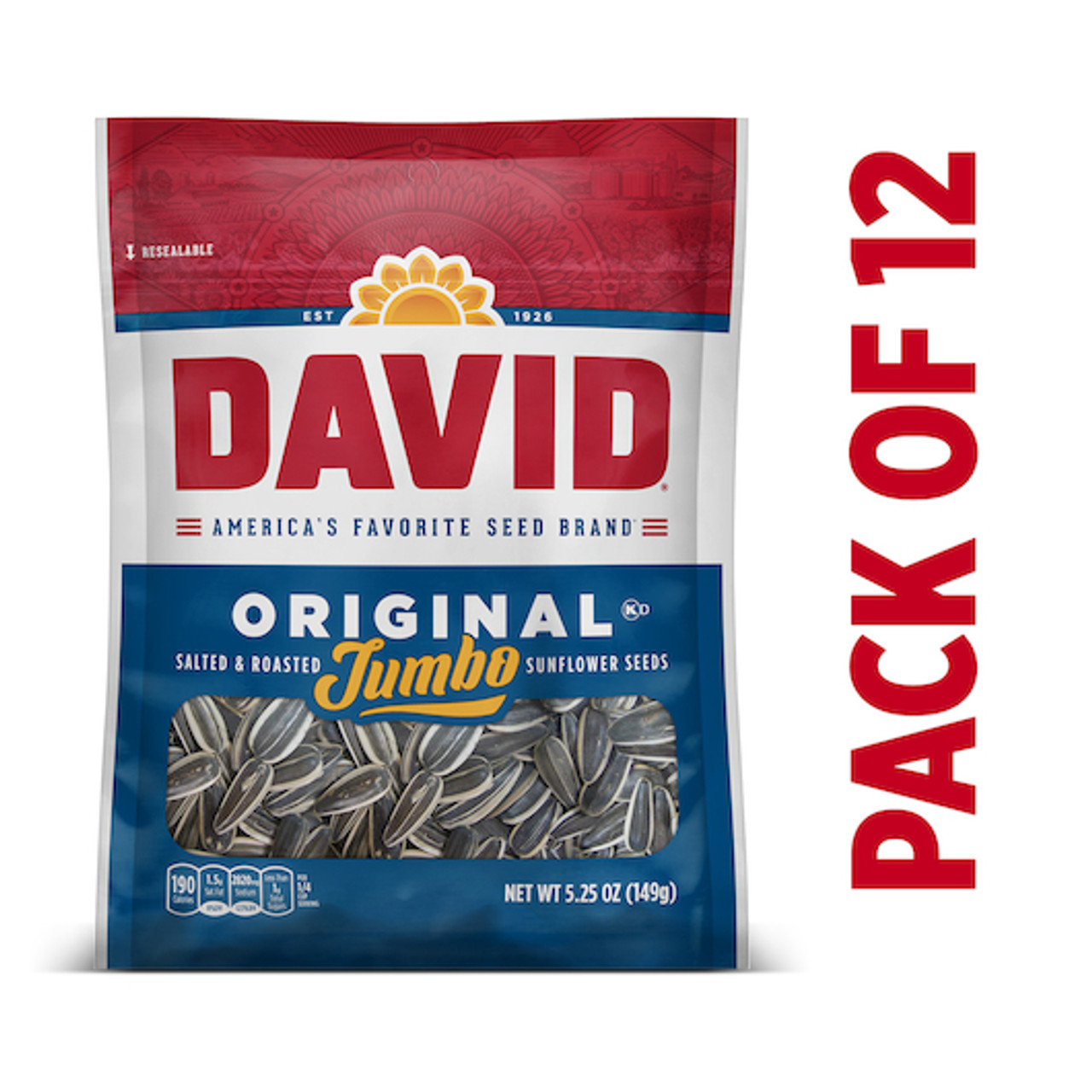 David Roasted & Salted Original Jumbo Sunflower Seeds, 5.25 Ounce, 12 Per Case