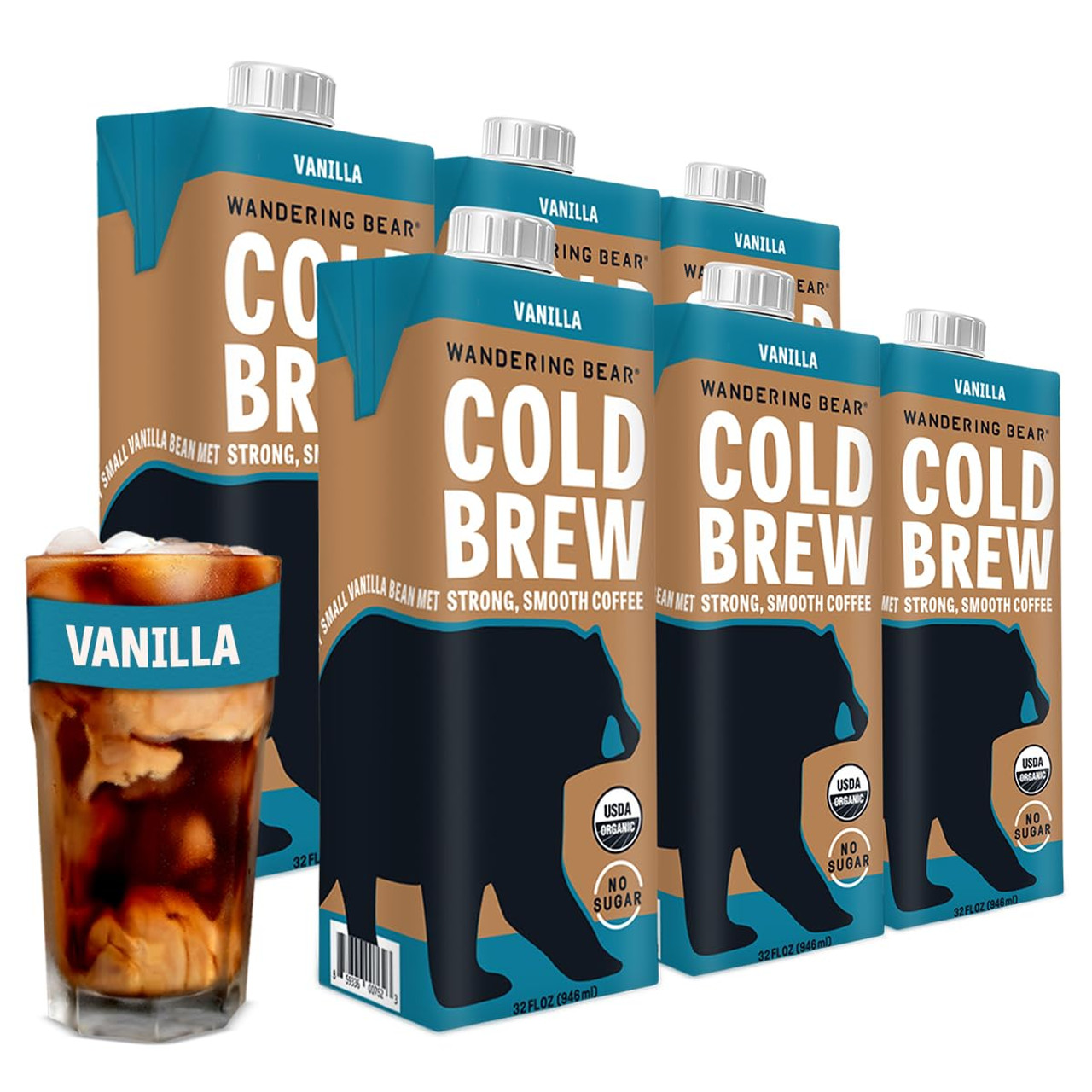 Wandering Bear Organic Vanilla Cold Brew Coffee, 32 Fluid Ounce, 6 Per Case