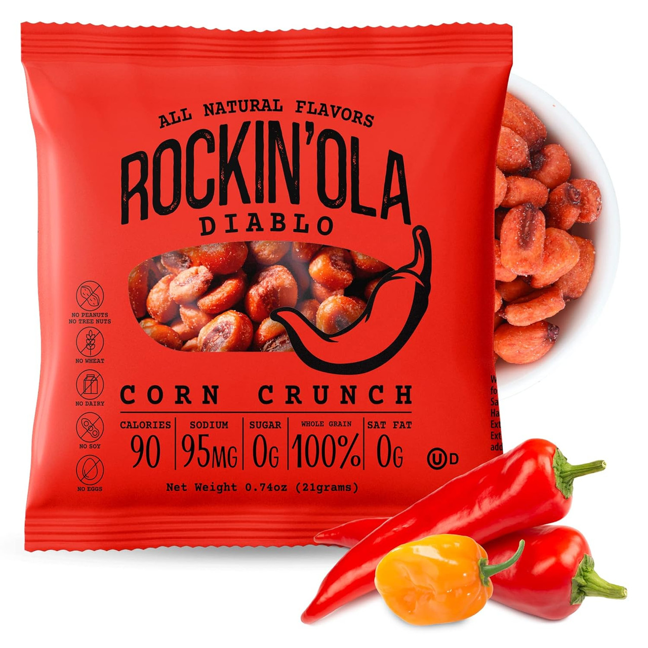 Rockin ola Diablo Corn Crunch Bulk, 2 Pound, 4 Per Case