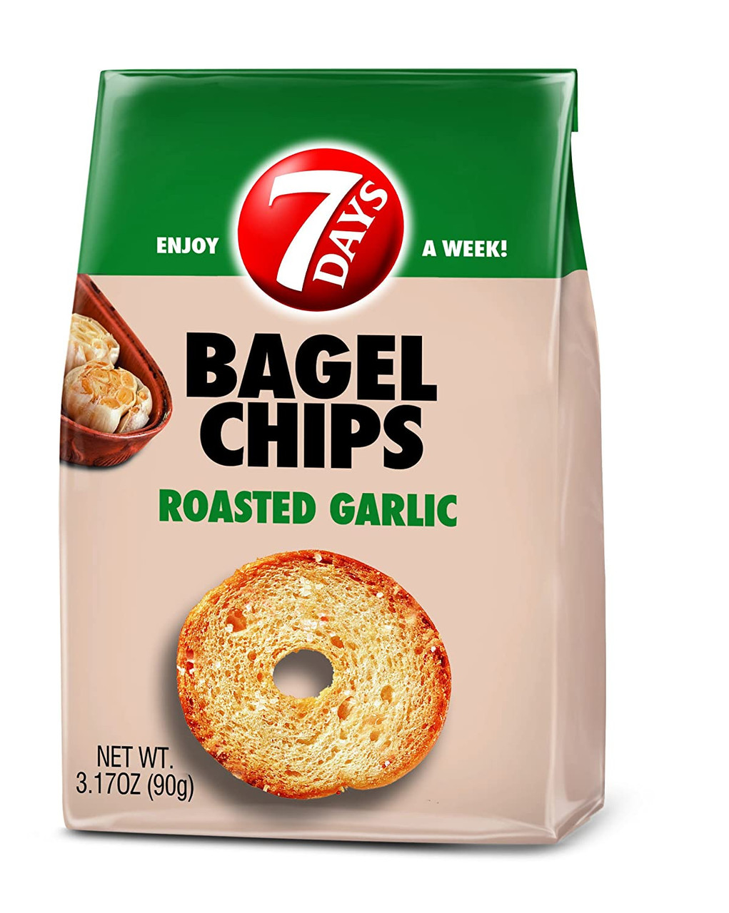 7 Days Bagel Chips Roasted Garlic, 3.17 Ounces, 12 Per Case