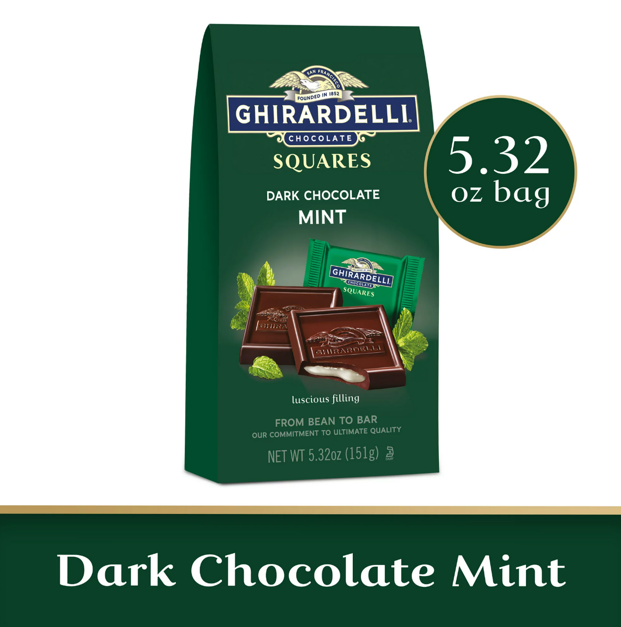 Ghirardelli Dark Chocolate Mint Squares, 5.32 Ounce, 6 Per Case