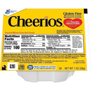 Cheerios Gluten-Free Whole Grain Oat Cereal, 1 Ounce, 96 Per Case