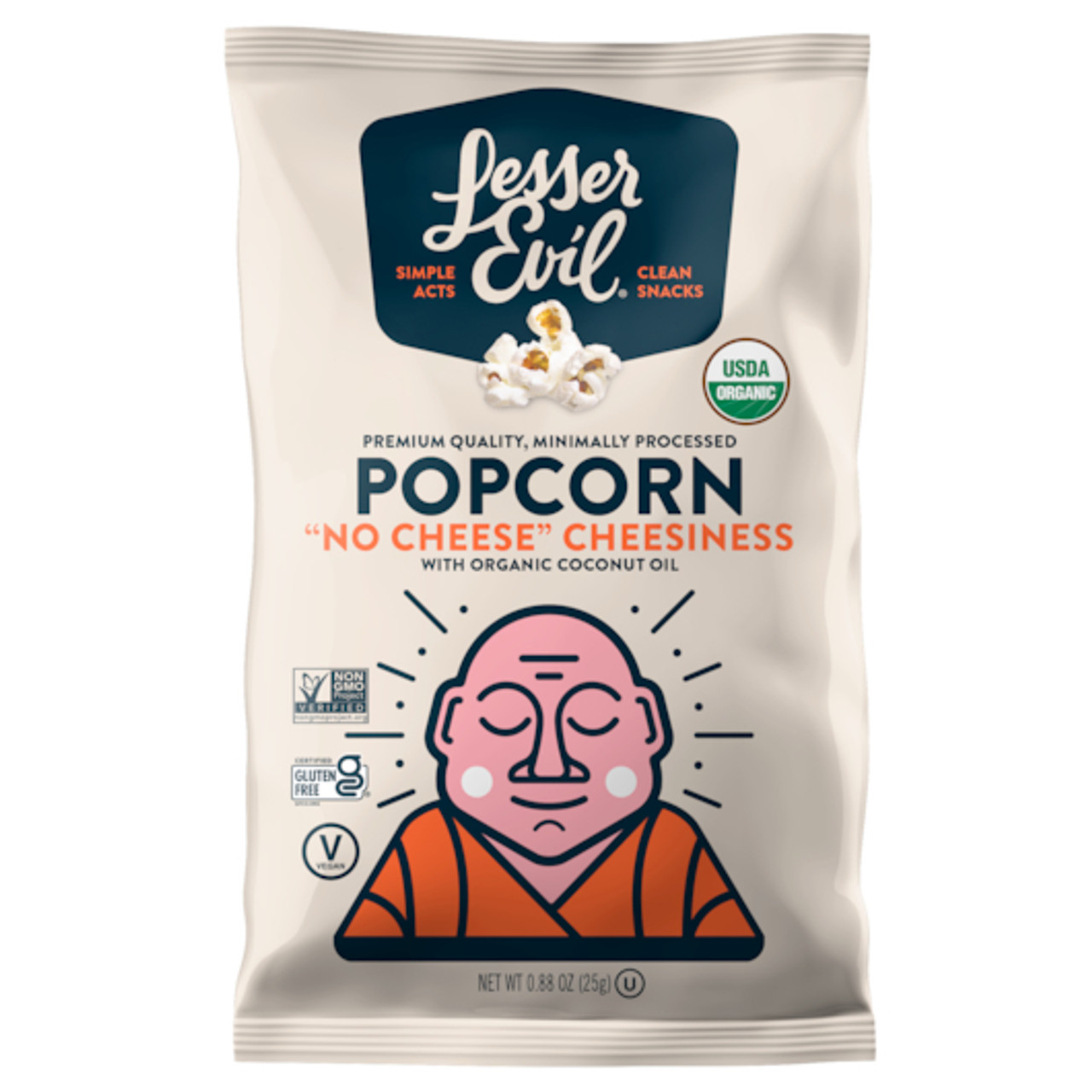 Lesserevil Organic Popcorn No Cheese, 0.88 Ounces, 18 Per Case
