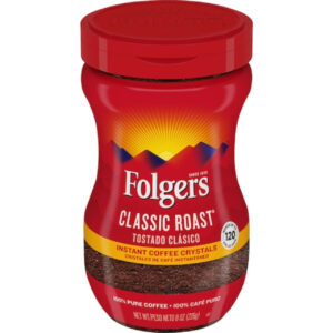 Folgers Classic Roast Caffeinated Instant Coffee Crystals, 8 Ounces, 6 Per Case