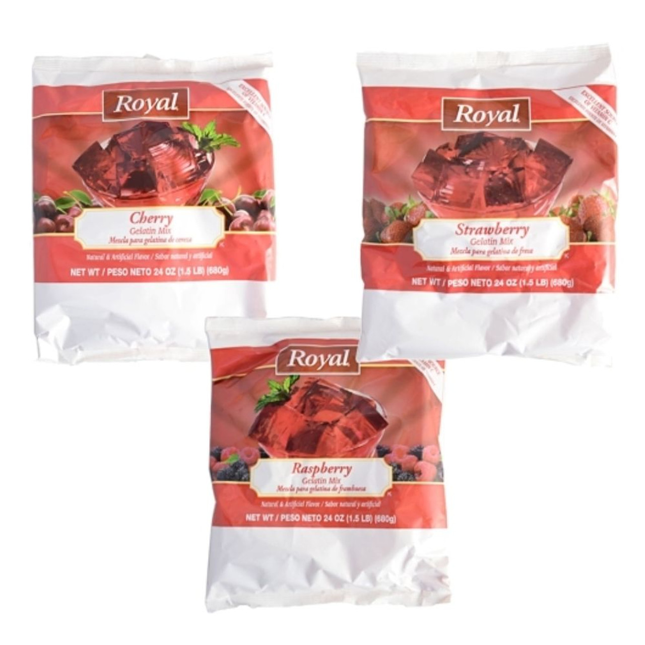 Royal Assorted Reds Gelatin Mix (Raspberry, Strawberry, Cherry),24 Oz./Pouch, 12 Bags/Case