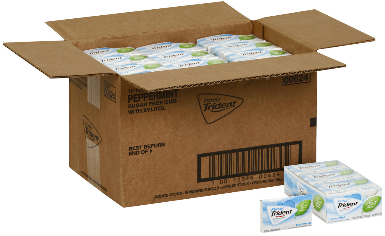Trident Peppermint Sugar Free Gum, 14 Count, 12 Per Box, 12 Per Case