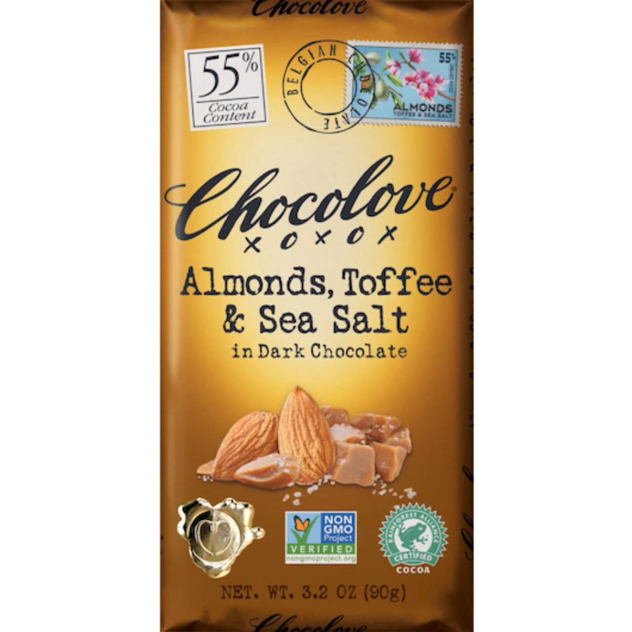 Chocolove Almonds Toffee Sea Salt Dark Chocolate, 3.2 Ounces, 12 Per Box, 12 Boxes Per Case