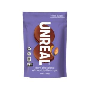 Unreal Candy Dark Chocolate Almond Butter Cups Bag, 3 Ounce, 6 Per Case