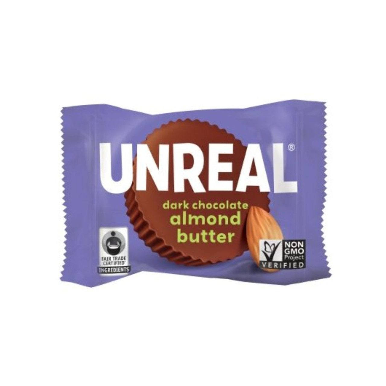 Unreal Candy Dark Chocolate Almond Butter Cup Caddy Case, 0.5 Ounces, 40 Per Box, 6 Boxes Per Case