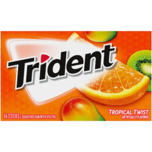 Trident Sugar Free Tropical Twist Gum, 14 Count, 12 Per Box, 12 Boxes Per Case