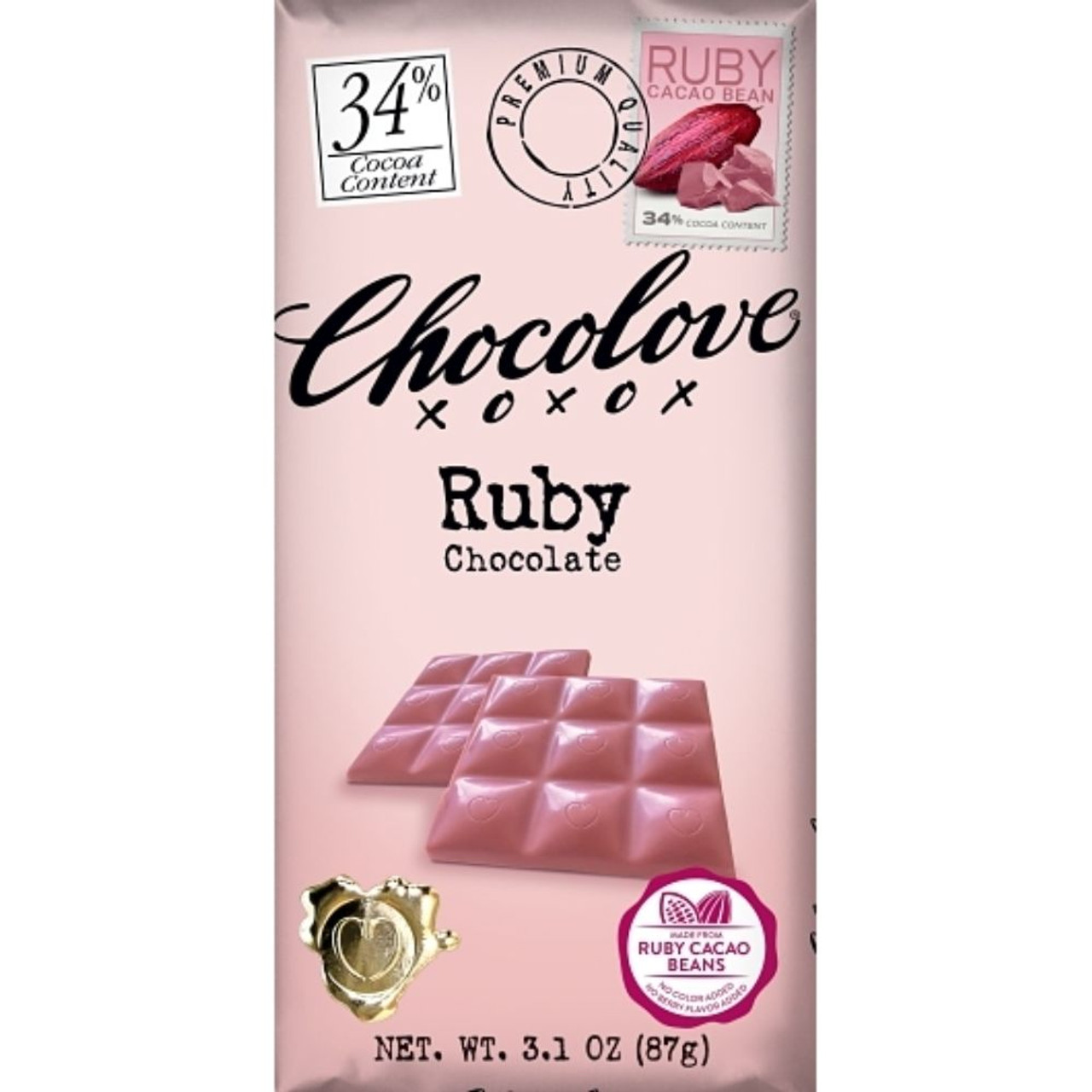 Chocolove Ruby Cacao Chocolate Bar, 3.1 Ounces, 12 Per Box, 12 Per Case