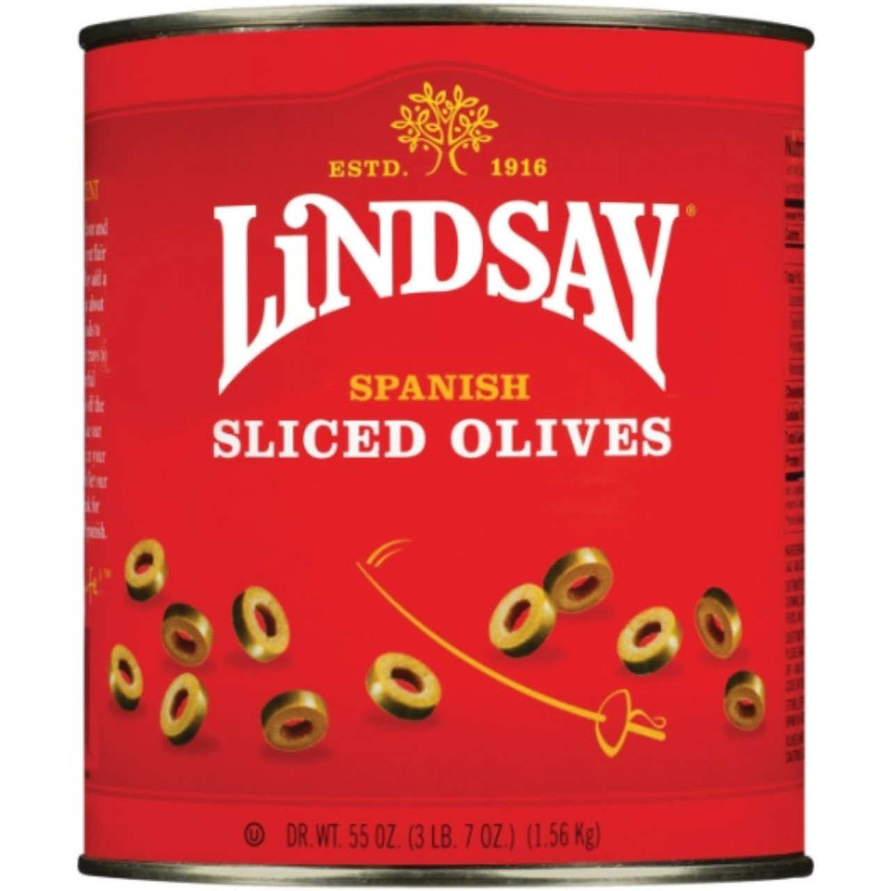 Lindsay Spanish Green Sliced Olives without Pimiento, 55 Ounce, 6 per Pack