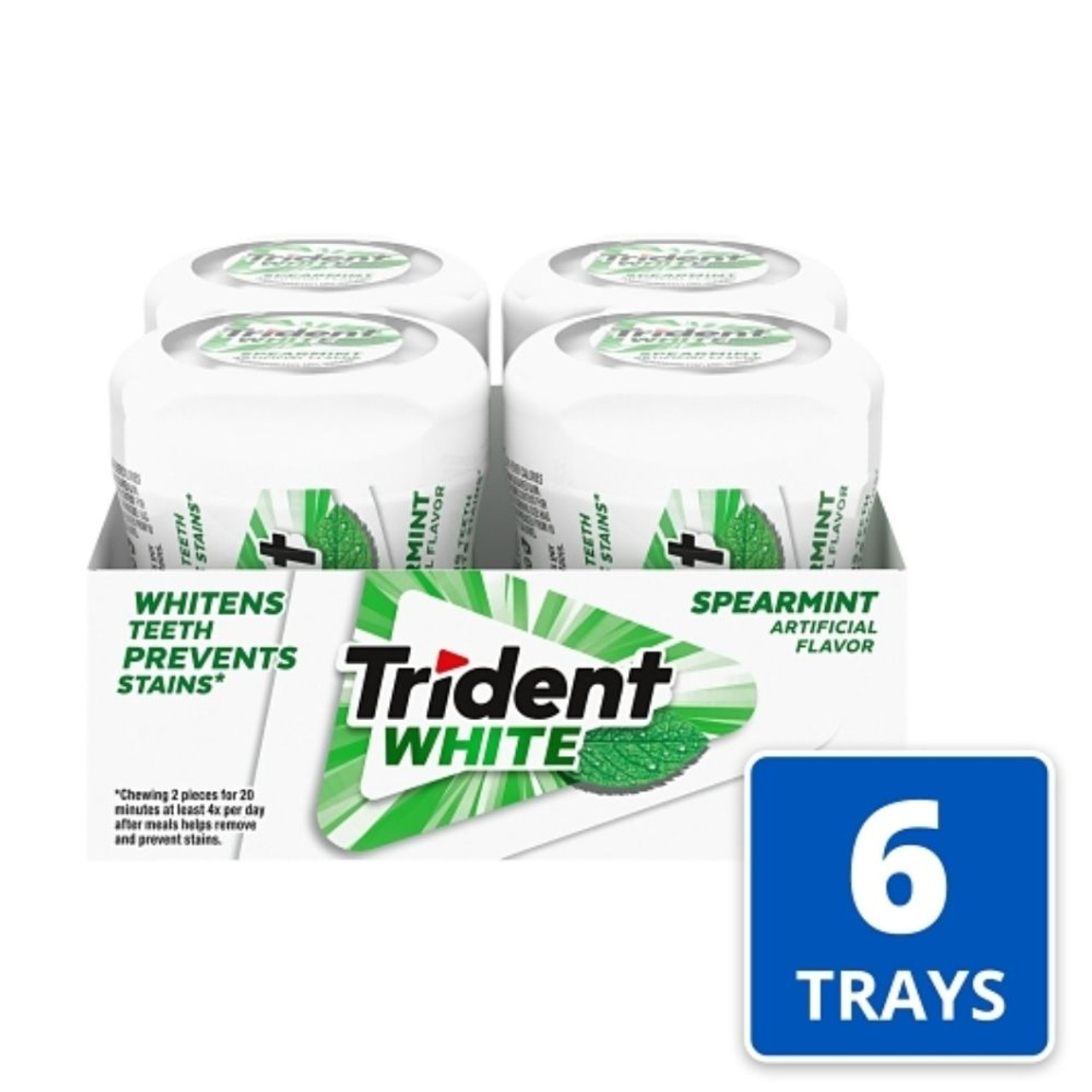 Trident White Spearmint Sugar Free Gum, 60 Count, 4 Per Box, 6 Boxes Per Case