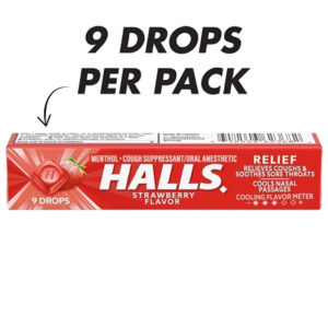 Halls Menthol Eucalyptus Cough Drops, 9 Count, 20 Per Pack, 24 Per Case